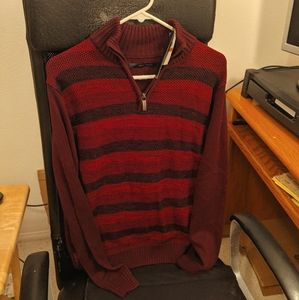 NWT Perry Ellis Quarter-Zip Sweater, Wine Striped
